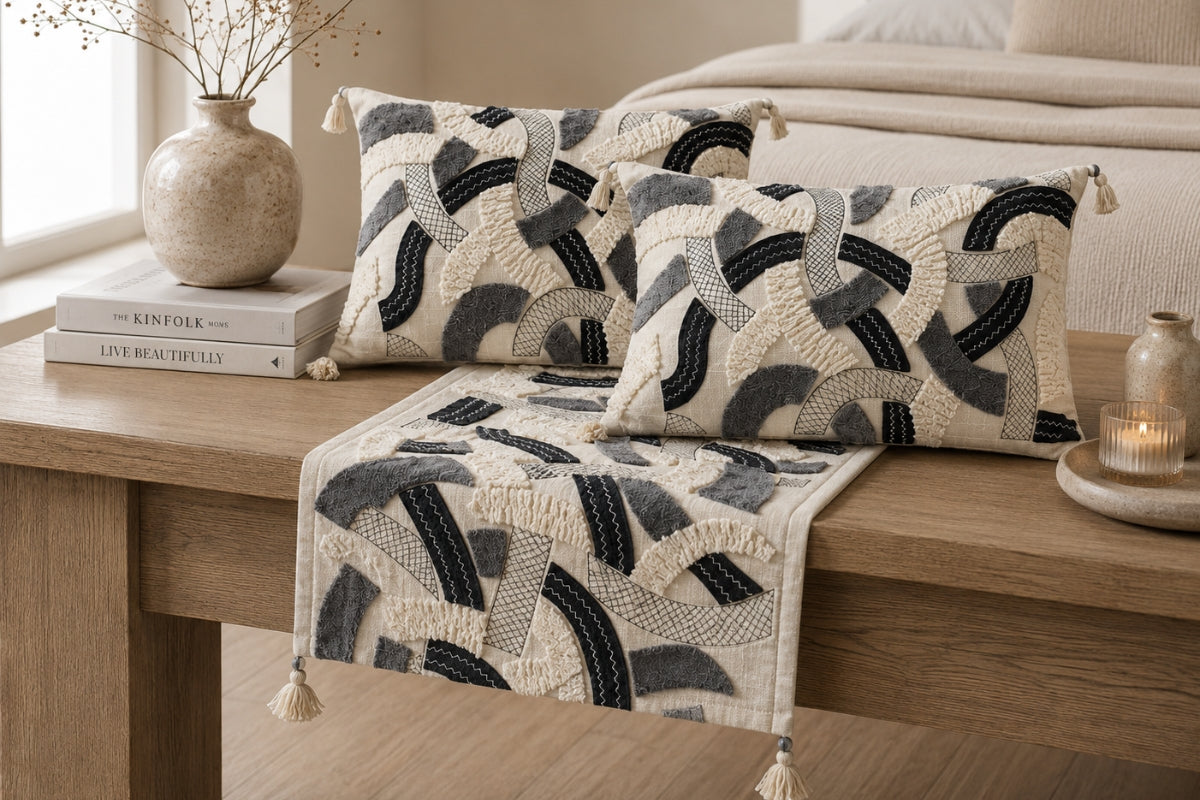 Slate Strata Embroidered Bed Runner