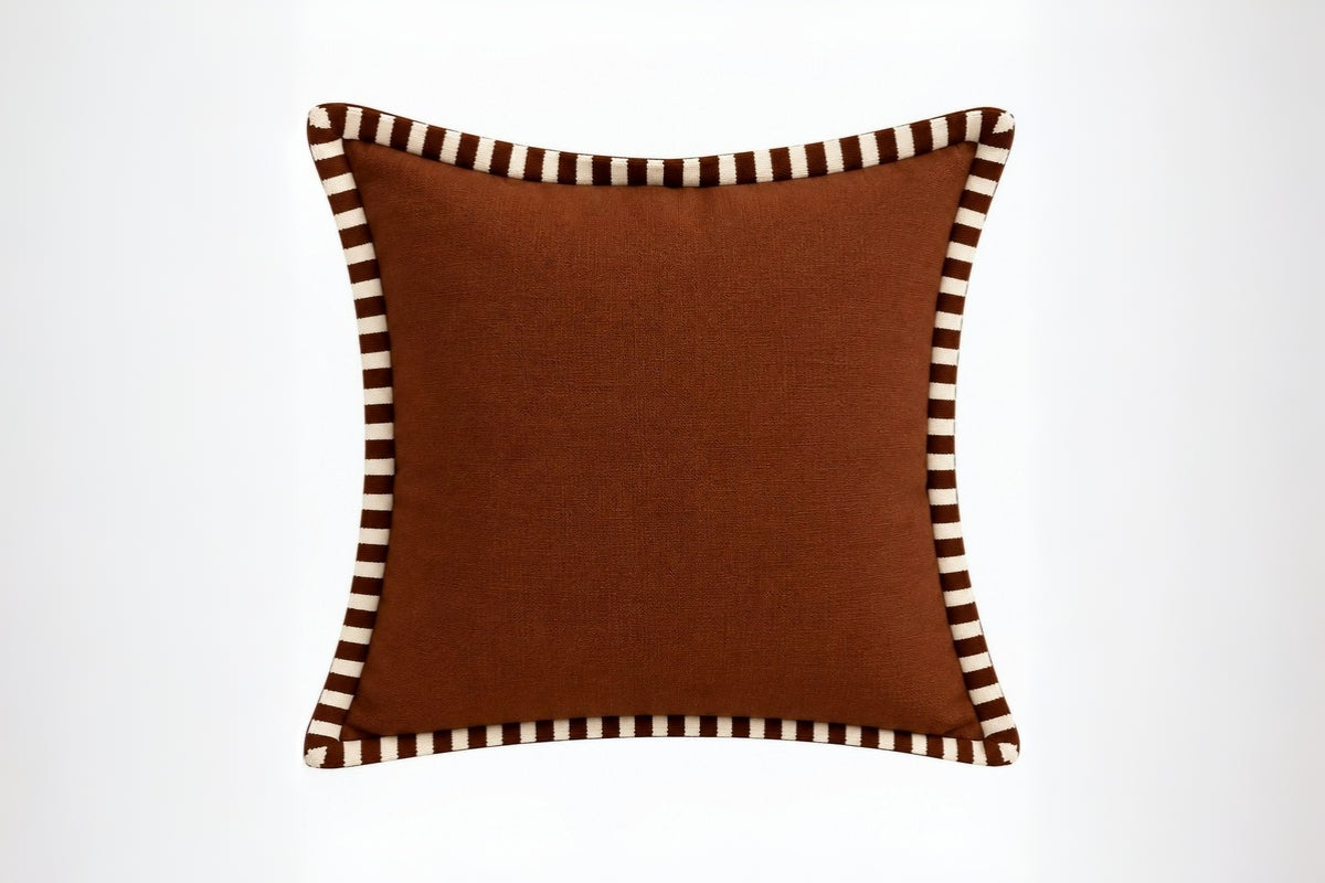 Smoked Chestnut Brown Embroidered Cotton Slub Cushion Cover