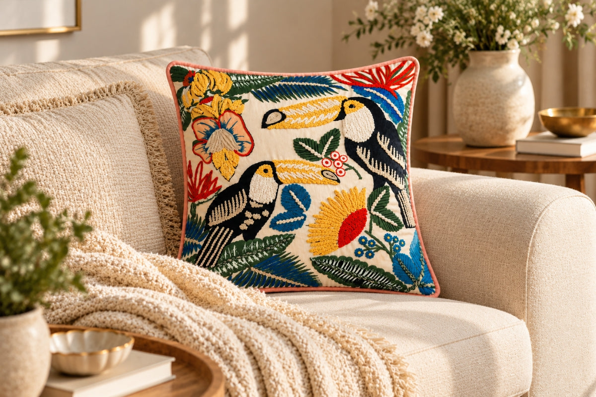 Toucan Paradise Handcrafted Cushion Cover ( Set of 2 )