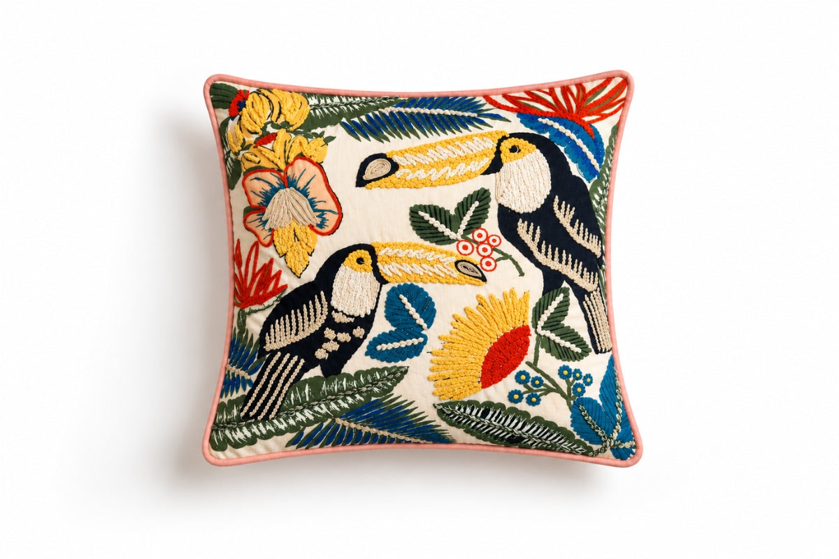 Toucan Paradise Handcrafted Cushion Cover ( Set of 2 )
