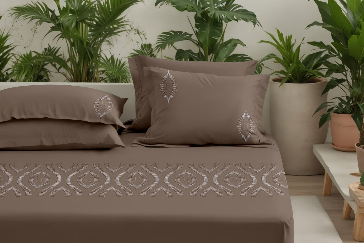 Umber Dynasty - 300 TC Pure Cotton Embroidered Bedsheet