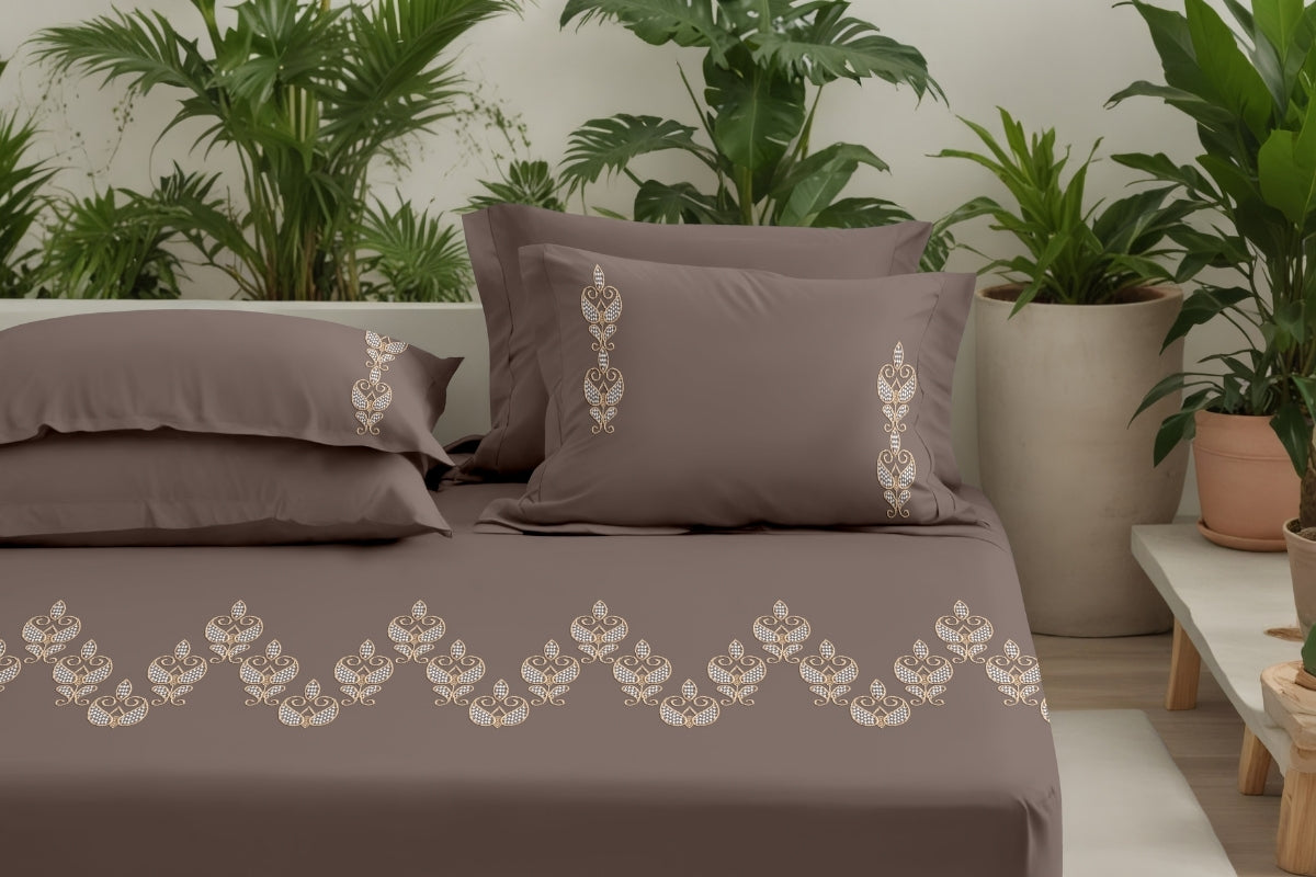 Velour Dune - 300 TC Pure Cotton Embroidered Bedsheet