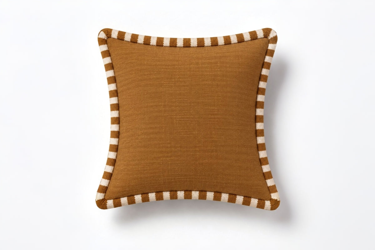 Vintage Mustard Embroidered Cotton Slub Cushion Cover