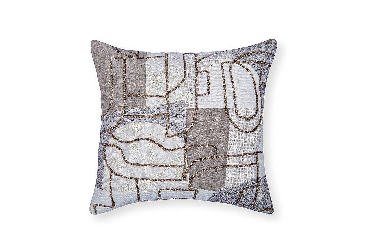 The Wanderer's Mosaic Hand Embroidered Cushion Cover ( Set of 2 )