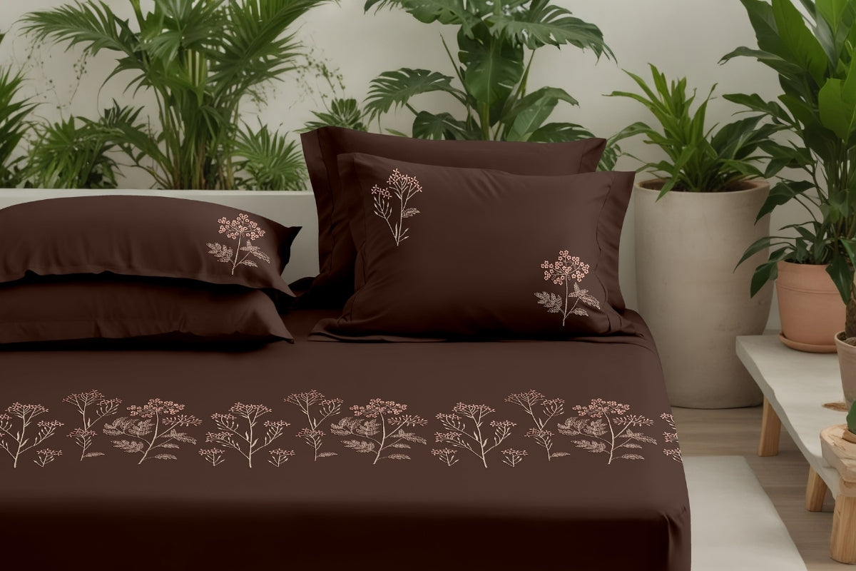 Woodland Ember - 300 TC Pure Cotton Embroidered Bedsheet